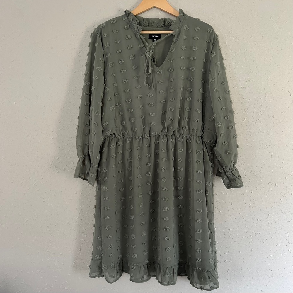 NWT Tacera Olive Long Sleeve Dress Stretch Comfy Casual Fall XL